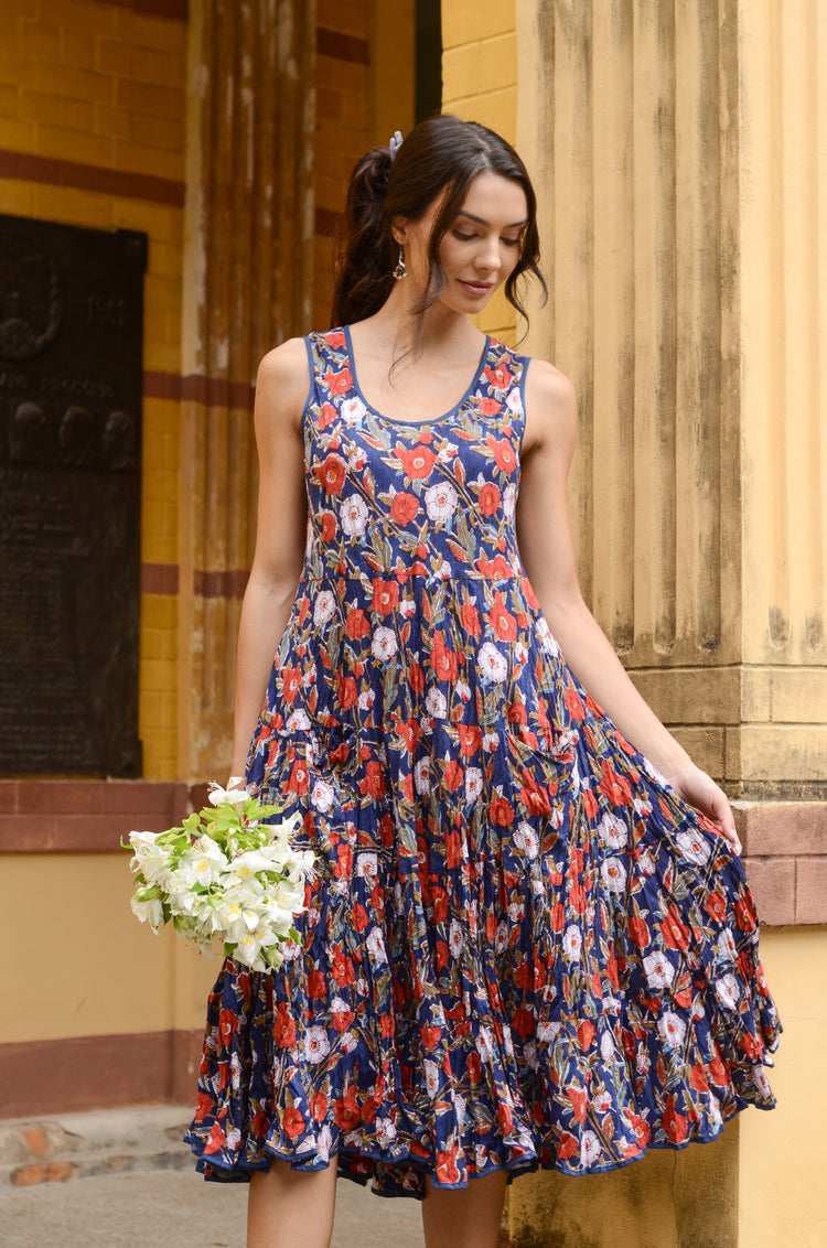 Vestido Girassol Midi Marinho