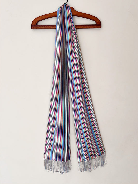 Lenço Seda Azul Listras